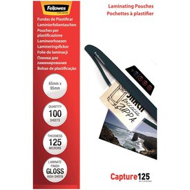 Fellowes Laminating Pouches 65x95 mm Glossy 125 Microns 100 Units