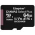 Kingston 64GB Canvas Select Plus Micro SD Multi 2 Jednostki Pamięć Trzon Czapki