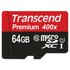 Transcend Micro SDXC 64GB Class 10 UHS-I U1 400x+SD Adapter Pamięć Trzon Czapki